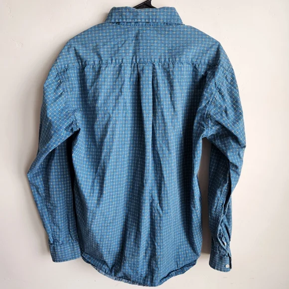 Stetson Men's Medium Button-Down Long Sleeve Blue Geometric Shirt Floral Cuff - Picture 4 of 6